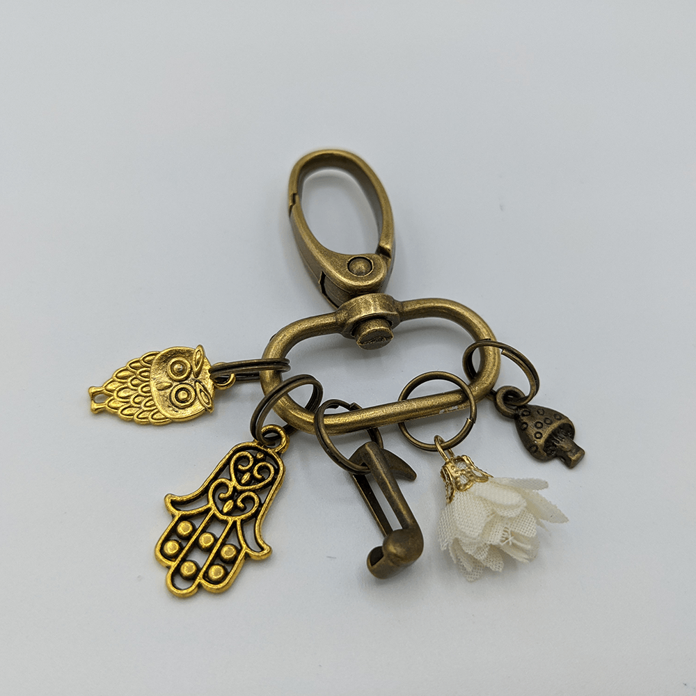 Gold Colour Calm Charm Keyring with scented fabric flower - Image 2